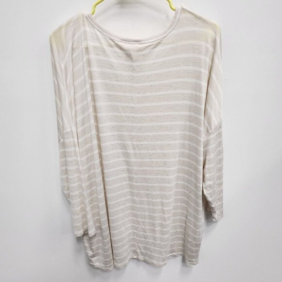 Style & Co Antique Cream Striped V-Neck Oversized Top Drapey Tee Large - Picture 2 of 10
